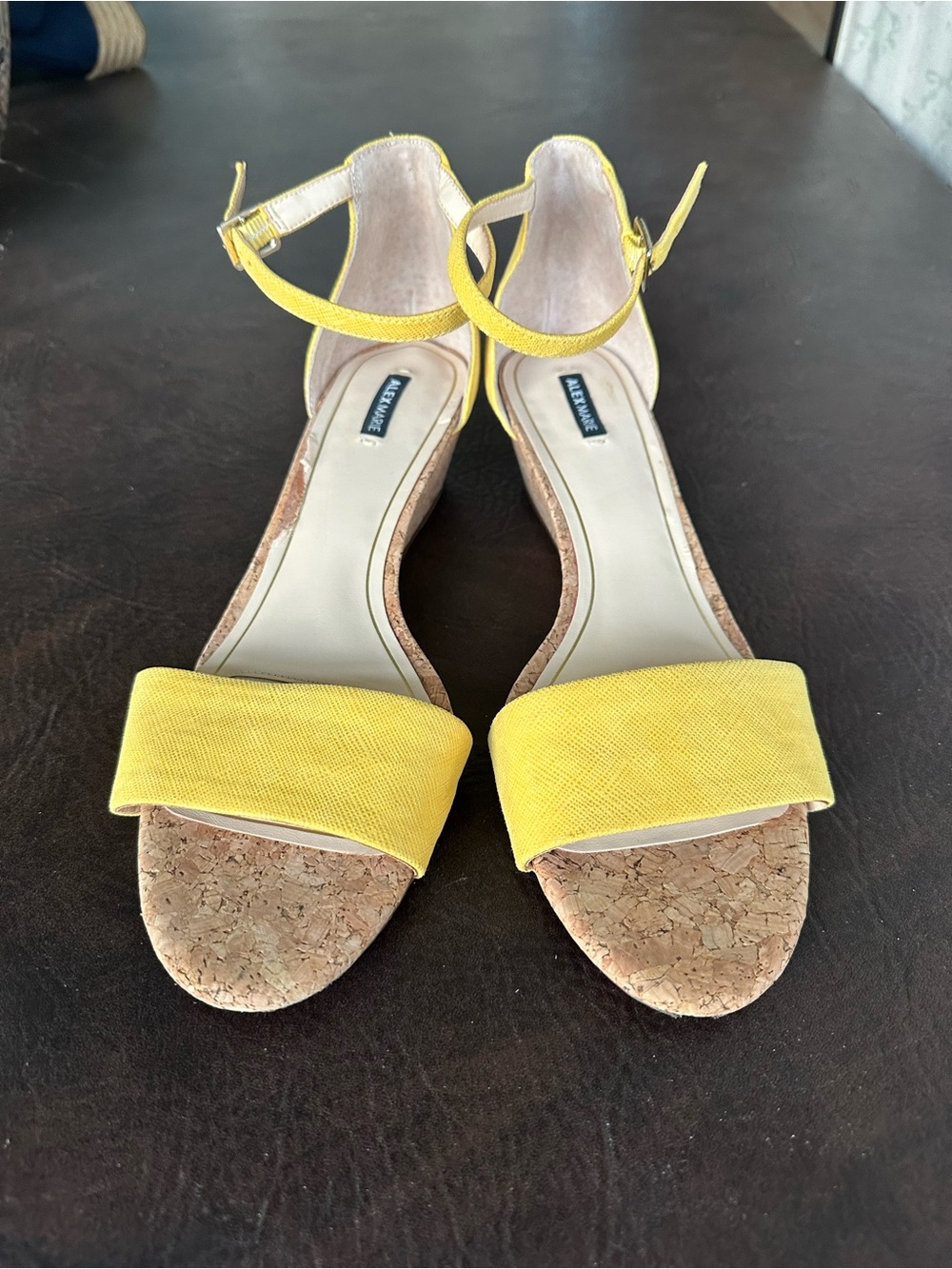 Alex Marie Yellow Cork Ankle-Strap Wedge Heel Sandals